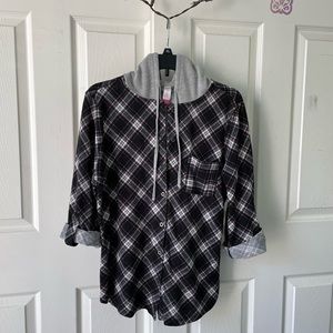 Plaid Hooded Button-up